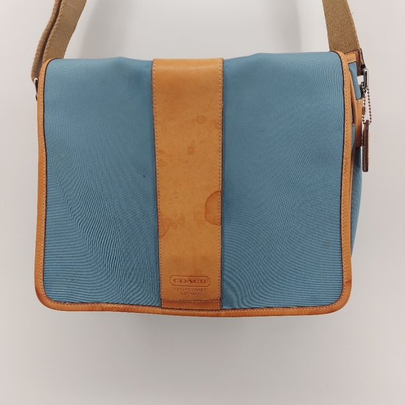 Coach blue and tan leather Trim messenger crossbody bag serial 6411 - Picture 6 of 13
